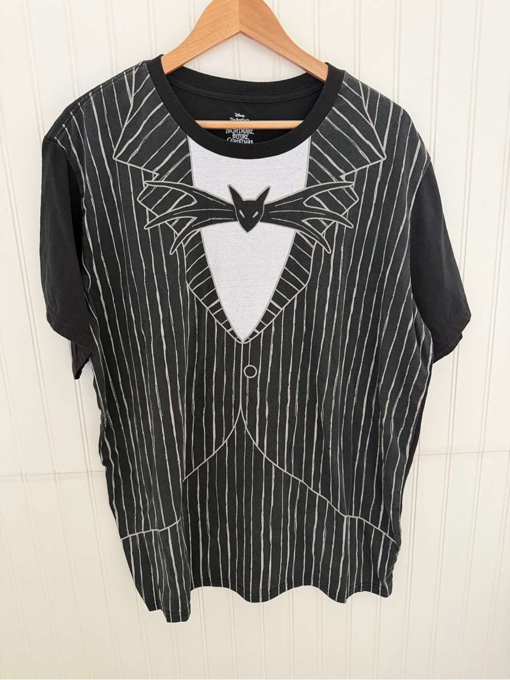 Disney Black & White Pinstripe Jack Skellington Graphic Tee - Size 2XL
